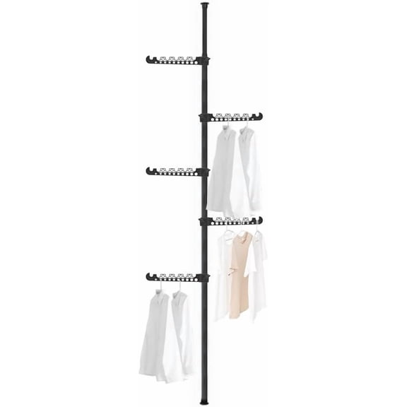 5 Tiers Expandable Clothes Drying Rack Coat Tree Clothes Garment Hanger Standing Laundry Tension Rod Floor to Ceiling Corner Storage Organizer for Indoor, Balcony - Black