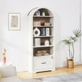 thumbnail image 1 of 5 Tiers Farmhouse Arch Bookshelf with Lockable Drawers,70”Tall Bookshelf with Adjustable File Cabinet,Vintage Arch Bookcase for Home Office (White), 1 of 7