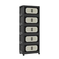 thumbnail image 1 of 5 Tiers Folding Storage Cabinet,20" Side Wide Stackable Storage Bins with Doors and Wheels, Space Saving Plastic Cabinet for Living Room, Office, Dorm, Retro Black, 1 of 13