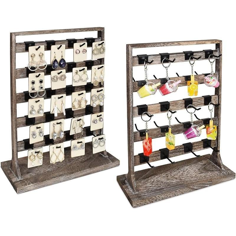 5 Tiers Free Assemble Wooden Jewelry Display Rack with 20 Removable ...