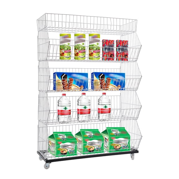 5 Tiers Freestanding White Wire Grid Retail Display Shelf Merchandise Display Rack Open Structure