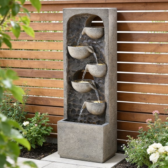 40"Bowls Water Fountain with LED Lights & Pump - 40in H Floor-Standing Cascading Water Feature - Suitable for Deck, Patio, Porch, Yard Decor,Home Decor,