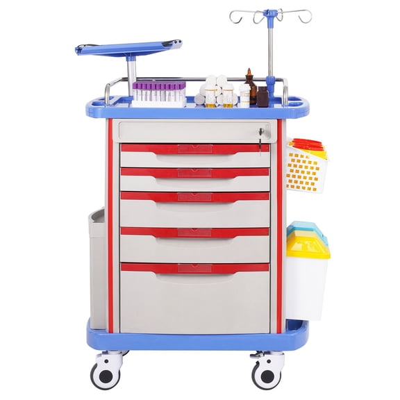 5 Tiers Lab Carts Lab Utility Cart With 5 Drawers & 4 Silent Wheels, Caster, Casters, Adjustable, Mobile Medical Cart with PP Material, for truck trailer RV van jobsite and garage storage, Blue