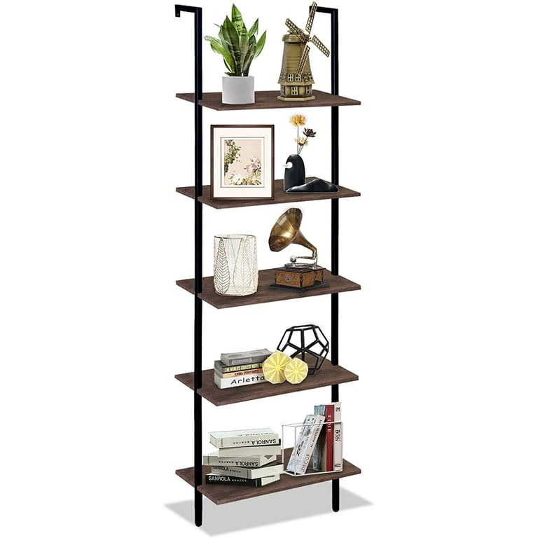 Lavish Home 5-Tier Ladder Bookshelf - Leaning Decorative Shelves, Black