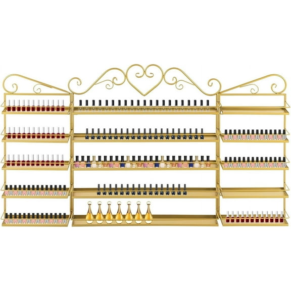 5 Tiers Metal Nail Polish Holder Cosmetic Display Case Lipstick Perfume Wall-Mounted Shelf  Nail Polish Storage Racks for Home Spa Nail Salon Shop
