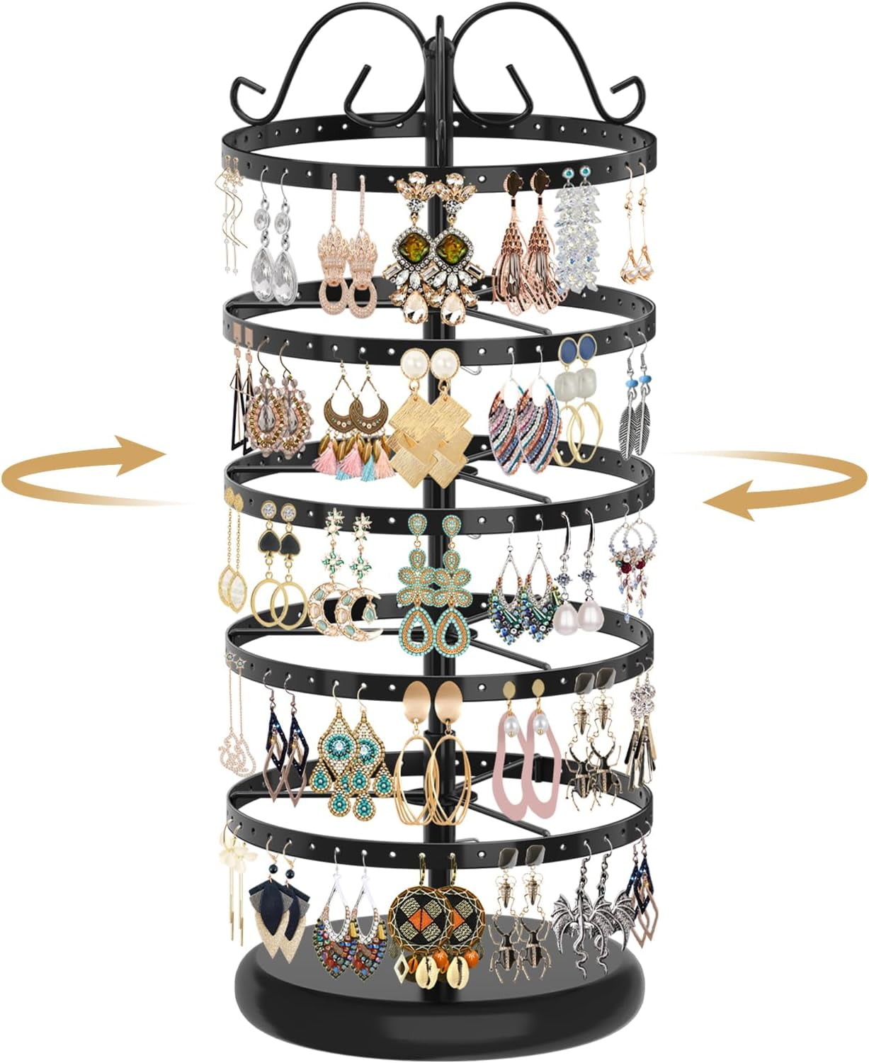 Black Metal 5-Tier Rotating Earring Holder Organizer