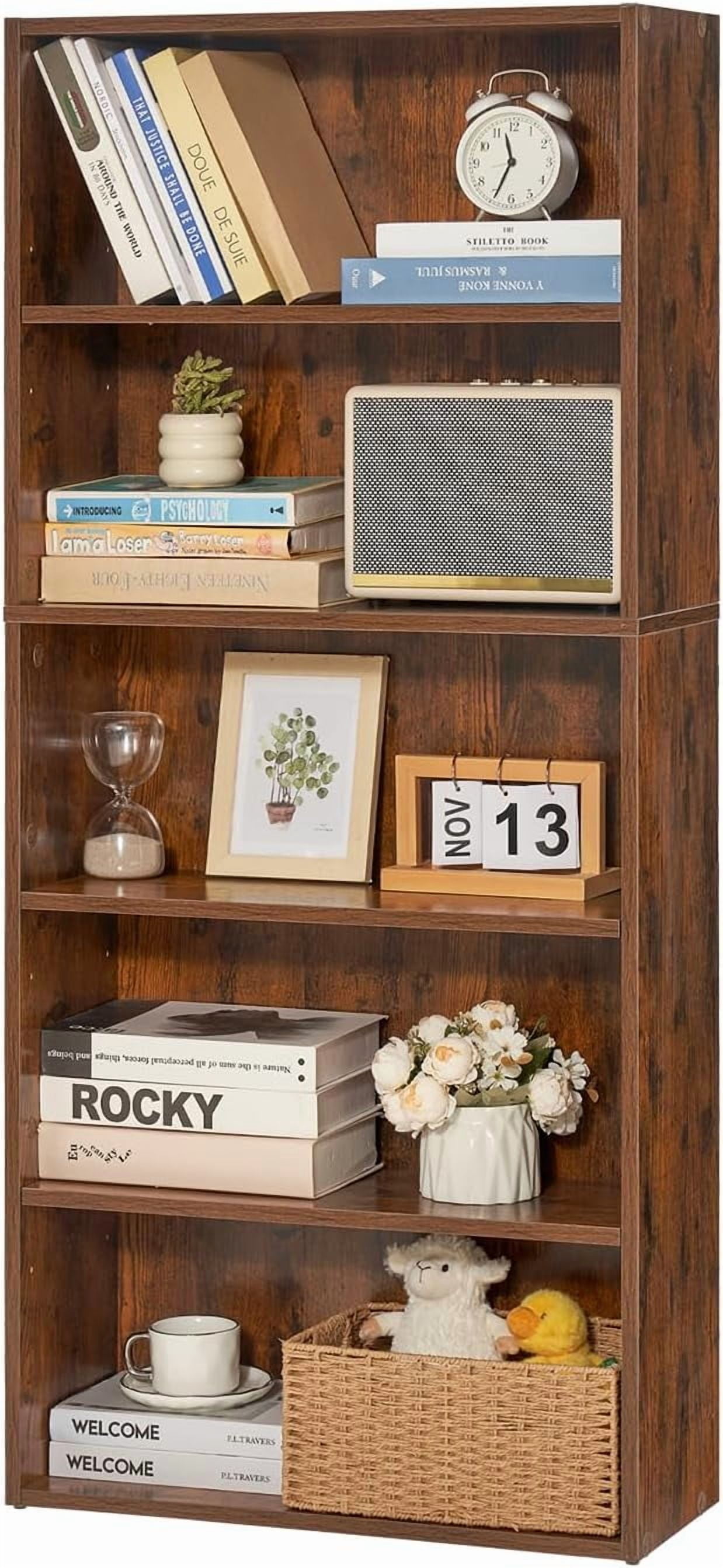 5 Tiers Narrow Bookshelf, 53 in Wooden Open Bookcase with Height ...