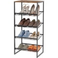 thumbnail image 1 of 5 Tiers Narrow Shoe Rack,Small Space Freestanding Shoe Storage Organizer with Brown Wooden Tabletop,Adjustable Metal Shelf Stackable Shoe Shelf for Entryway Hallway Living Room Closet, 1 of 4
