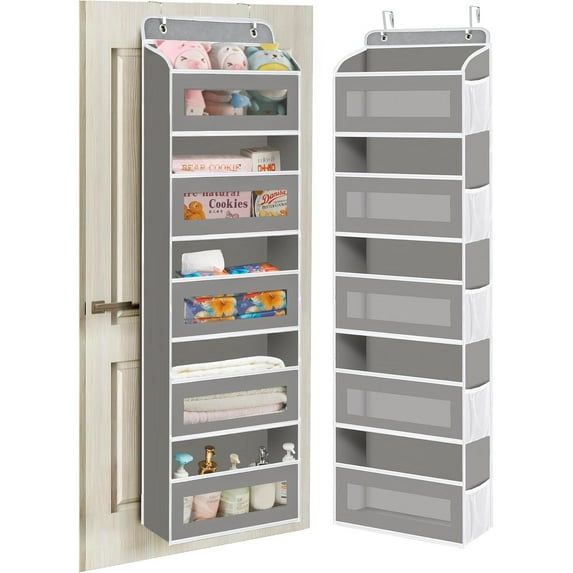 5-Tier Over The Door Organizer, Hanging Organizer Closet with 10 Side Mesh Pockets, 44 lbs Load Capacity, Hanging Storage Closet Behind Door Organizer for Bathroom, Bedroom, Nursery, Kitchen, Gray