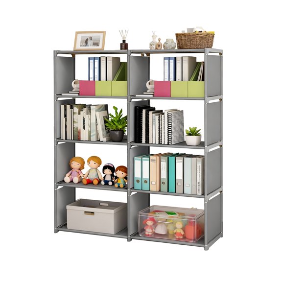 8 Cube Storage Organizer Shelf, 4-Tier Modular Cube Bookshelf with Thick Steel Frame, Freestanding Open Cube Closet Organizer for Bedroom Living Room Office