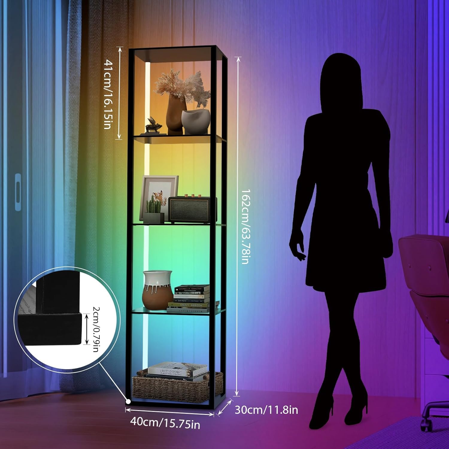 5 Tiers RGB Corner Shelf with LED Light, 63.78" Tall Display Shelf for ...