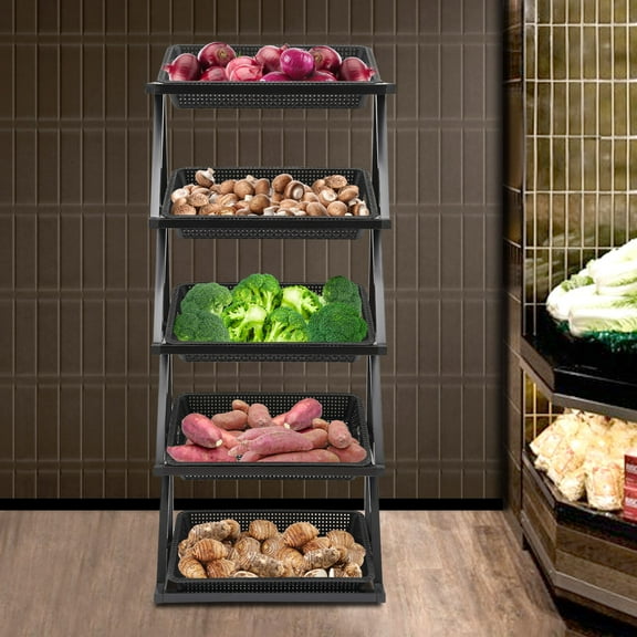 5 Tiers Retail Display Rack Market Shelf Large Storage Fruit Vegetable Basket