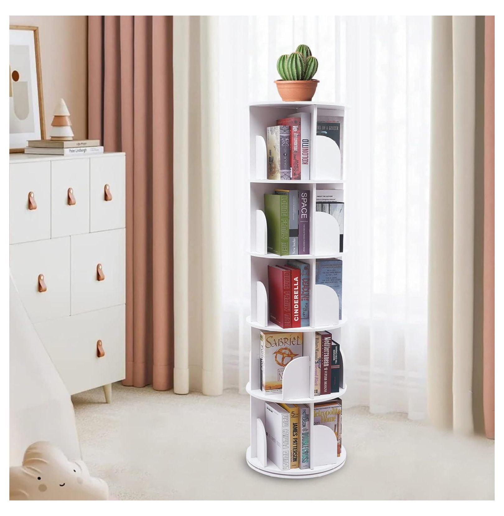 5-Tiers Rotating Bookshelf,Revolving Bookcase,Floor Standing Rotating ...