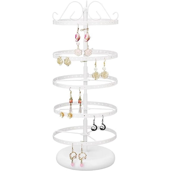 5 Tiers Rotating Earring Holder 360°Earring Display Stands 220 Holes Earring Organizer Metal Earring Jewelry Storage Earring Hanger for Selling Retail Marketing Personal 15.7x6.3 inch