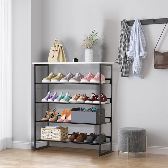 5 Tiers Shoe Rack, Adjustable White Marble Freestanding Organizer for Entryway Hallway Living Room