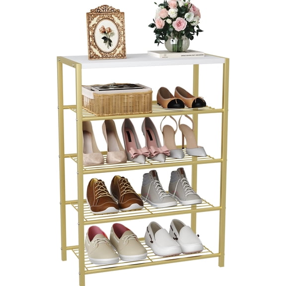 5 Tiers Shoe Rack Organizer,23" Shoe Storage Shelf for Closet, Shoe Rack for Entryway, Each Tier Fits 3 Pairs, Shoe Stand with Metal Shelves and MDF Top Board, Washed Gray