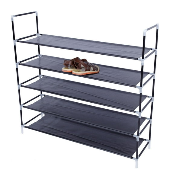 5 Tiers Shoe Racks for Closet, Heavy Duty Shoe Organizer with Metal Tubes, Non-woven Fabric Shoe Storage, Rustproof Shoe Stand for Closet Dormitory Garage Foyer, 39" x 11" x 37", Black, Q4276