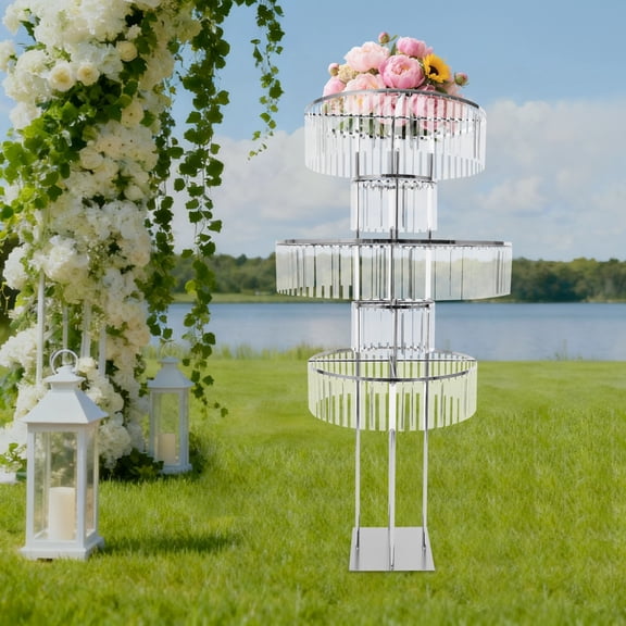 5 Tiers Silver Metal Pedestal Stand Wedding Flower Stand Square Base Pedestal Stand for Weddings, Parties