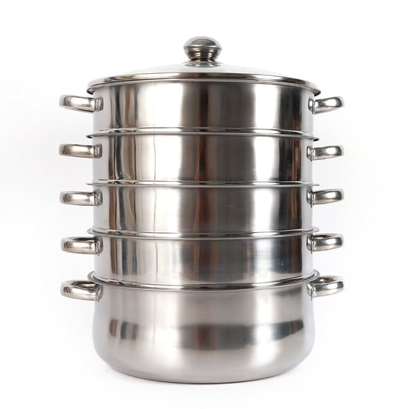 5 Tiers Stainless Steel Steamer Cooker Steam Pot Kitchen Food Cooking + Glass Lid