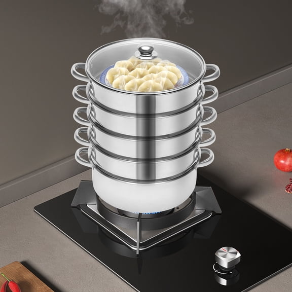5 Tiers Steamer / Steam Cooker Tainless Steel Steamer Cooker Steam Pot with Anti-scalding Handles