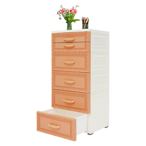 5 Tiers Storage Cabinet with 6 Drawers+Wheel, Floor Storage Cabinet 38*32*84cm(Orange)