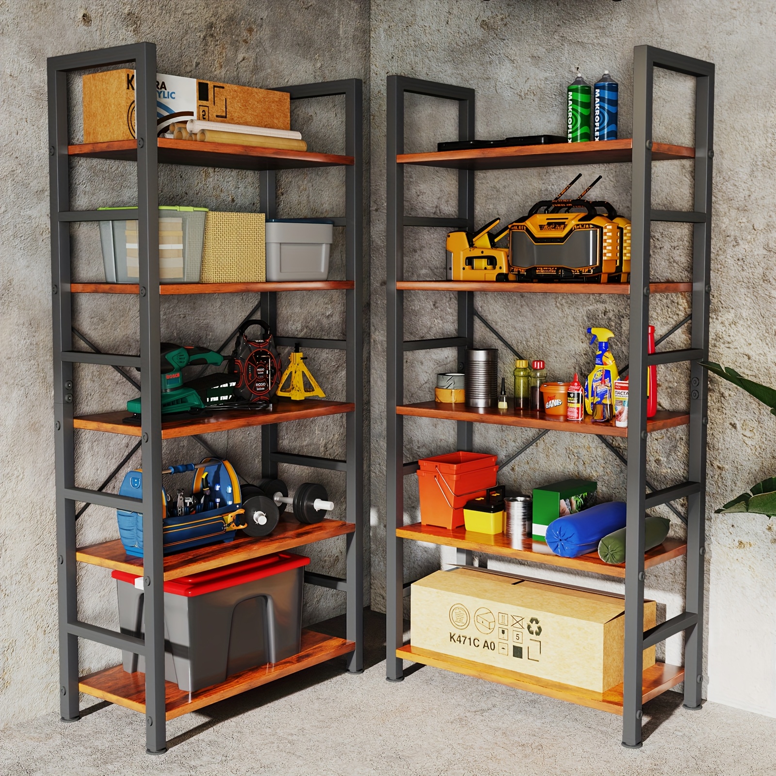 5 Tiers Storage Shelves, Vintage Storage Rack with Open Shelves in ...