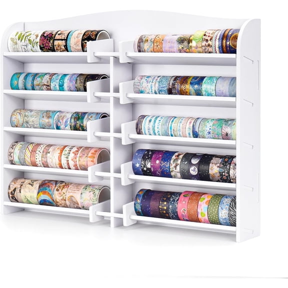 5 Tiers Washi Tape Organizer Rack Colored Adhesive Tape Ralls Storage Wall-Mounted Scrapbook Tapes Holder, Decorative Masking Tapes Display Rack