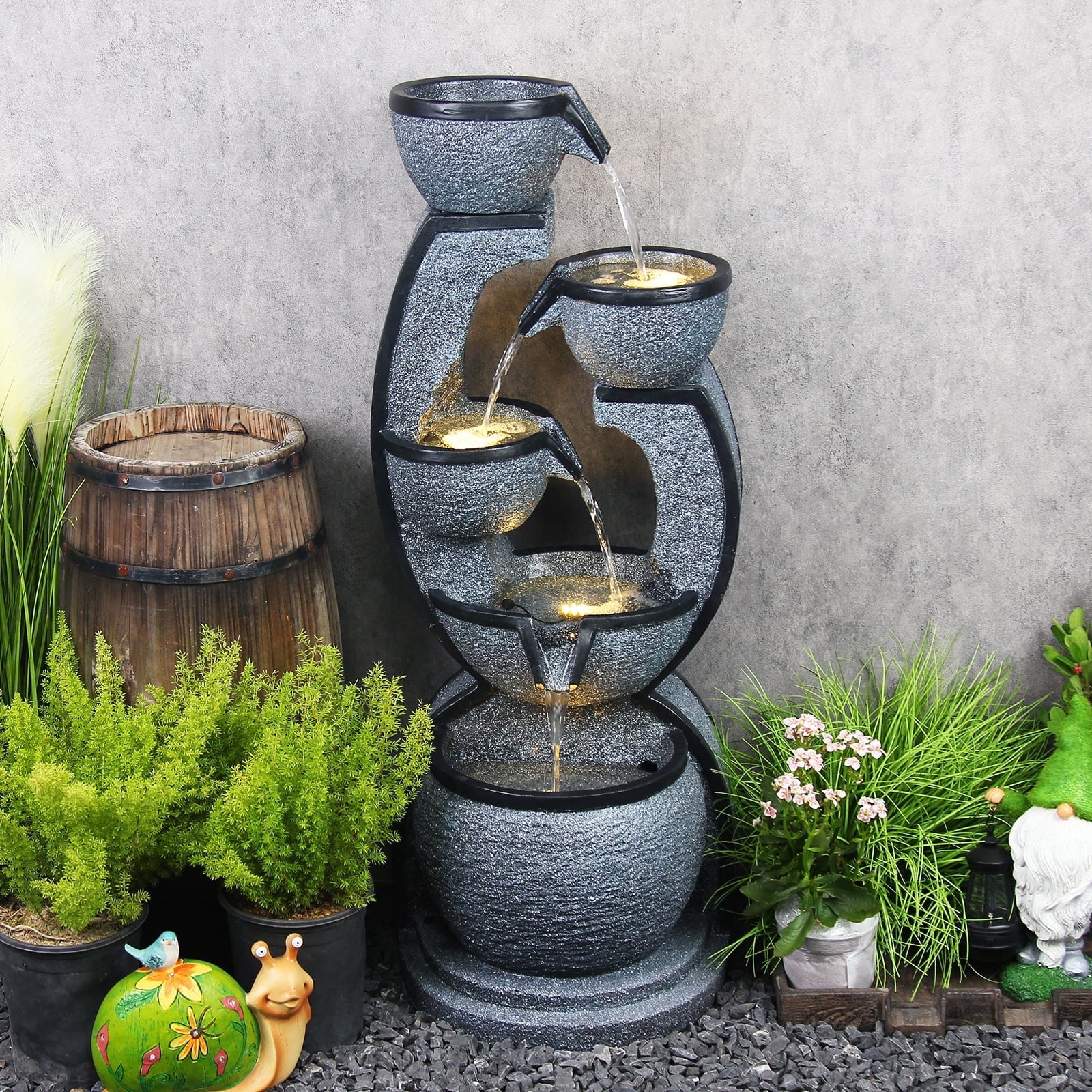 5-Tiers Water Garden Fountain Outdoor Indoor Waterfalls Water Feature with LED Light & Pump 37.4''H Fountains and Waterfalls for Living Room Garden Patio Porch