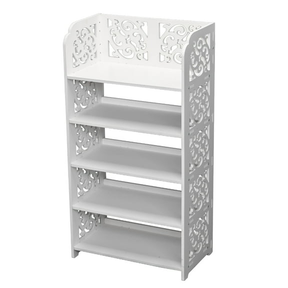 5 Tiers White Shoe Rack, Wood-plastic Board Carved Hollow Shoe Storage Rack, Waterproof Damp Proof Easy Clean Shoe Organizer, Suitable for Living Room Hall Study Bedroom Home Use