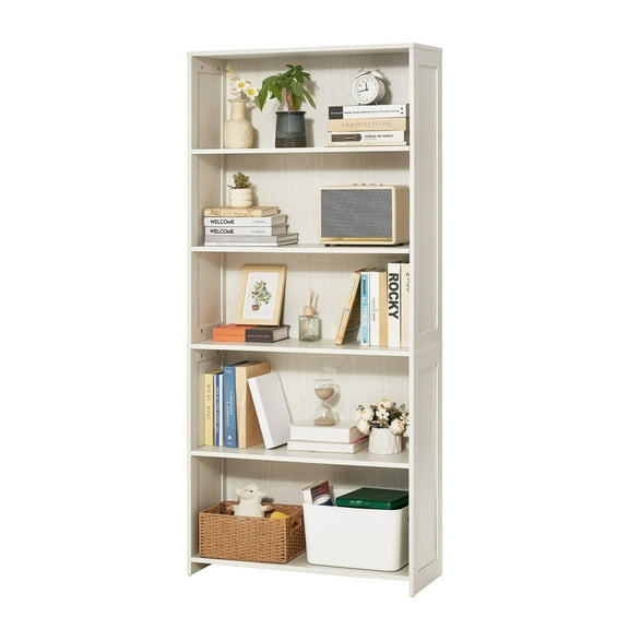 Modern 5-Tier Open Bookshelf, 68" Freestanding Wooden Bookcase in White, Space-Saving Design