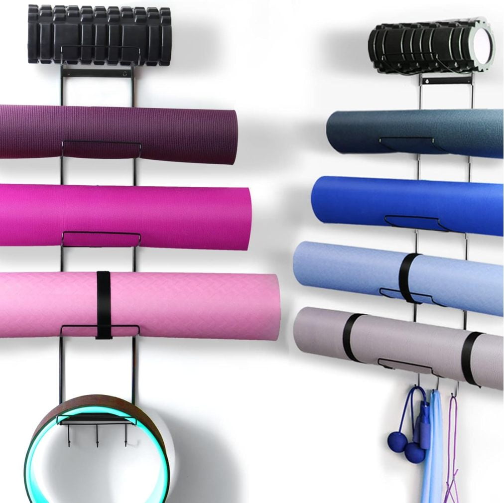 5-Tiers Yoga Mat Holder Wall Mount, Metal Storage Rack for Yoga Mat ...