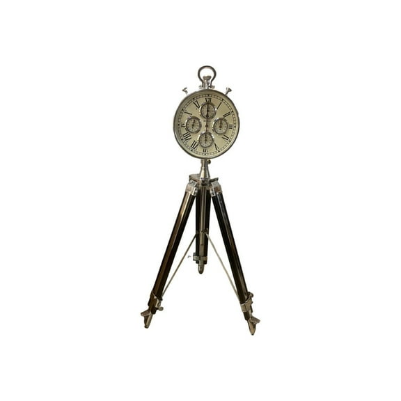 5 Time Zones World Clock with Chrome Finish Large Analog Display on Black Wooden Tripod, 70-Inch Full Height