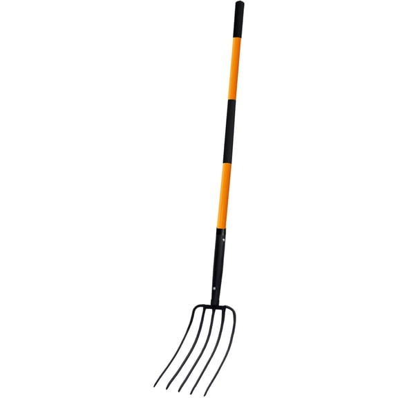 5 Tine Pitchfork for Gardening, Heavy Duty Pitchfork with Fiberglass Handle, Garden Fork for Mulching, 58 Inches