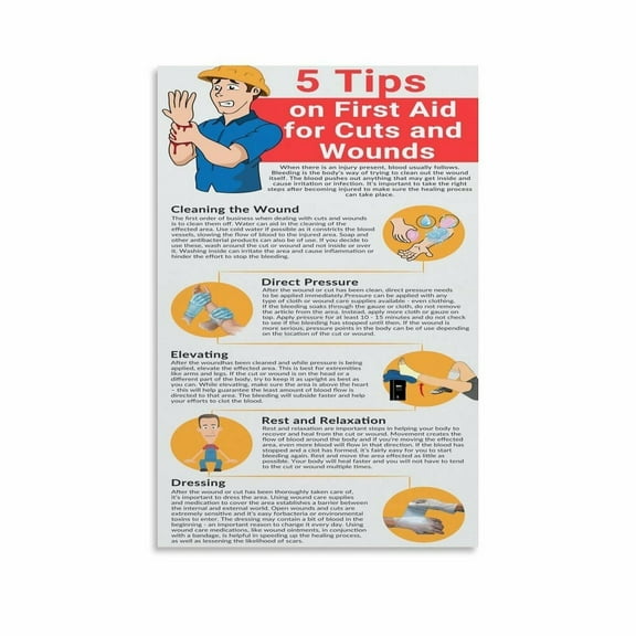 5 Tips on First Aid for Cuts And Wounds Poster Canvas Painting Posters And Prints Wall Art for Living Room Bedroom Decor Poster.