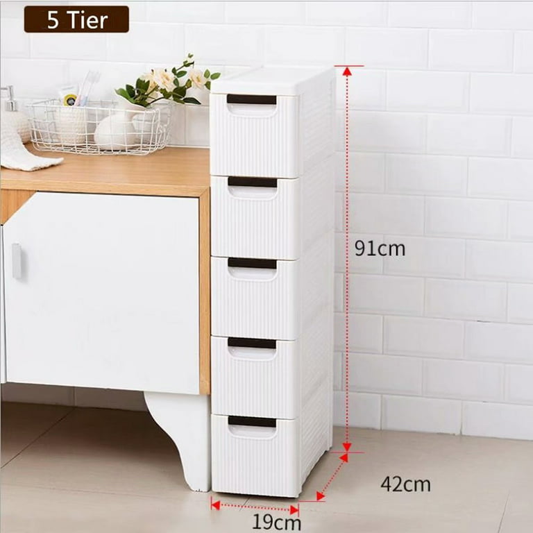 Narrow Storage Drawer Cart, Slim Bathroom Floor Cabinet with Slide Out  Drawer, Storage Tower with Wheels, Plastic Storage Tower Organizer Unit for