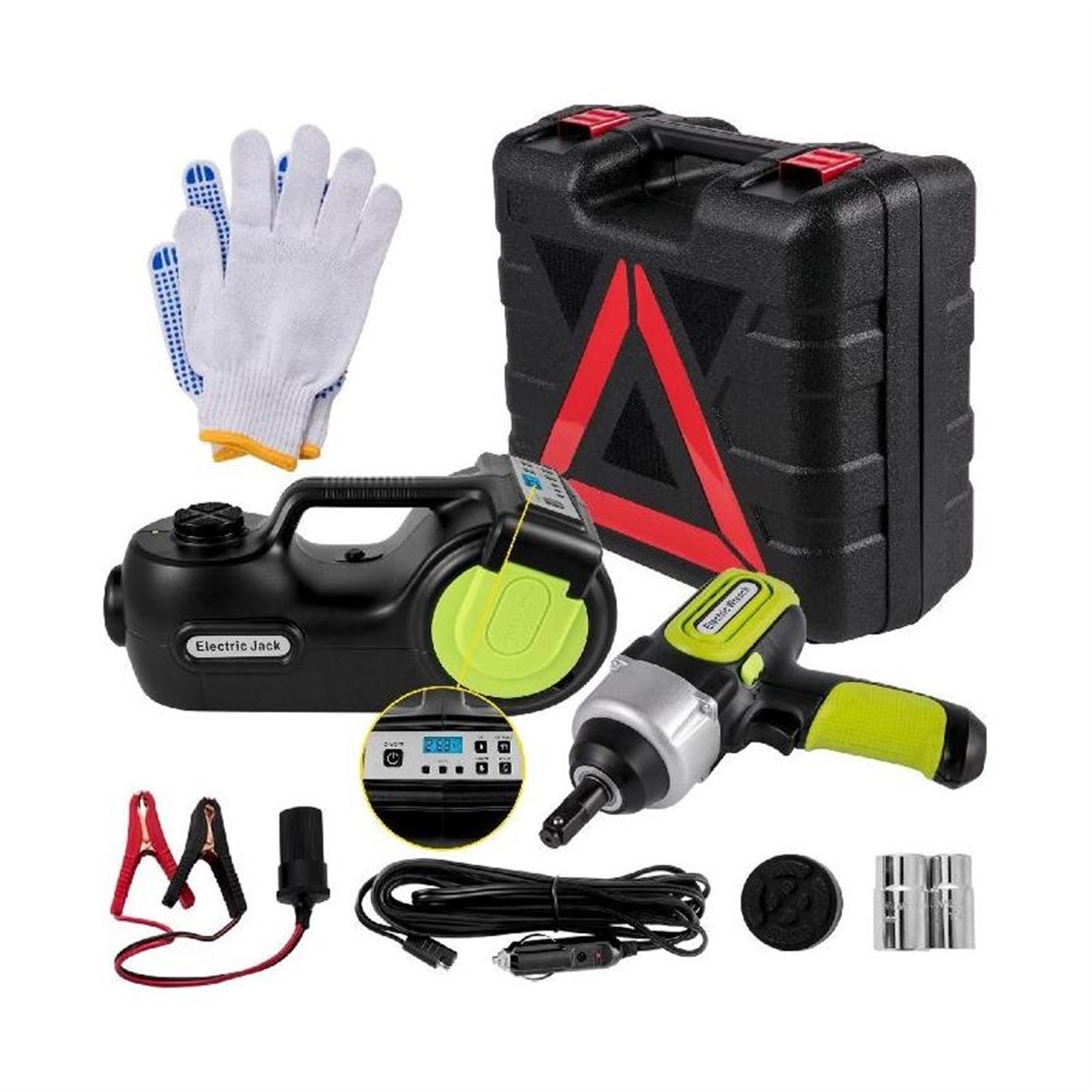 5 Ton 12V Electric Car Jack Kit + Impact Wrench LED Light Portable