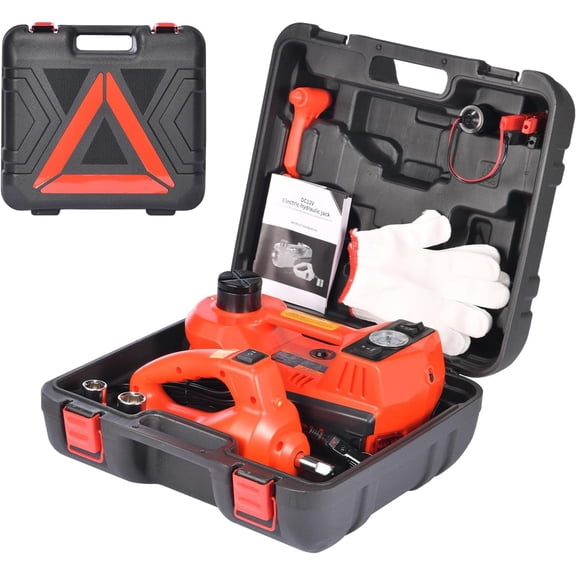 5 Ton Electric Hydraulic  Jack Kit, Portable with LED Light, Compatible with , SUV, , Lifting Range 6-17.7 Inches (Red)