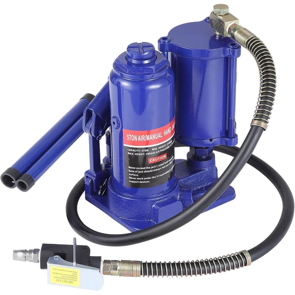 5-Ton Heavy Duty Pneumatic and Hydraulic Air Bottle Jack 8.3in-15.4in Lift Range Quick Lift with Manual Hand Pump In-Line Cylinder for Car Truck SUV RV Trailer Repair