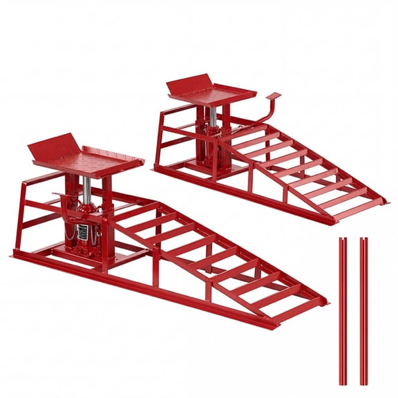 5 Ton Hydraulic Car Lift Ramps, 10000 lbs Heavy Duty Auto Service Ramps with Foot Pedal, Adjustable Height 12.8"-16.16", Steel Garage Truck Lift Jack for Vehicle Repair, 2 Pack, Red