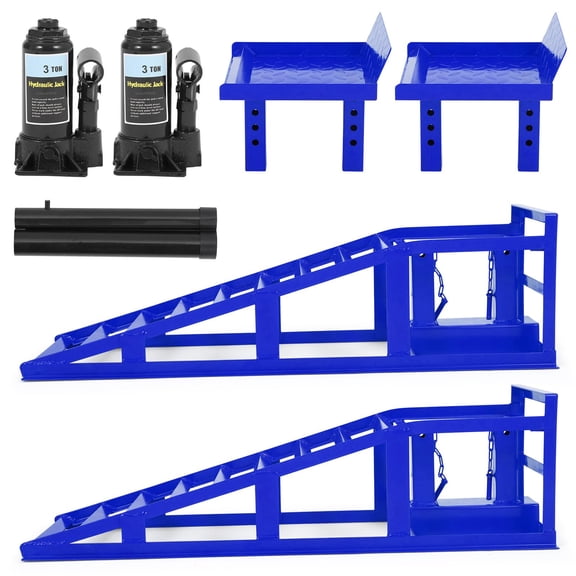 5 Ton Hydraulic Car Ramps, 2 Pack Heavy Duty Adjustable Lift Ramps with Safety Lock, Low Profile Steel Service Ramp, 11000 Lbs Capacity, 11.6"16.2" Height for Car, Truck, SUV, Garage - Blue