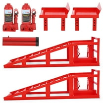 5 Ton Hydraulic Car Ramps, 2 Pack Low Profile Steel Lift Ramps, 11000 Lbs Capacity, Adjustable Height 11.6"-16.2", Heavy Duty Truck SUV Auto Service Ramps for Garage & Trailer - Red