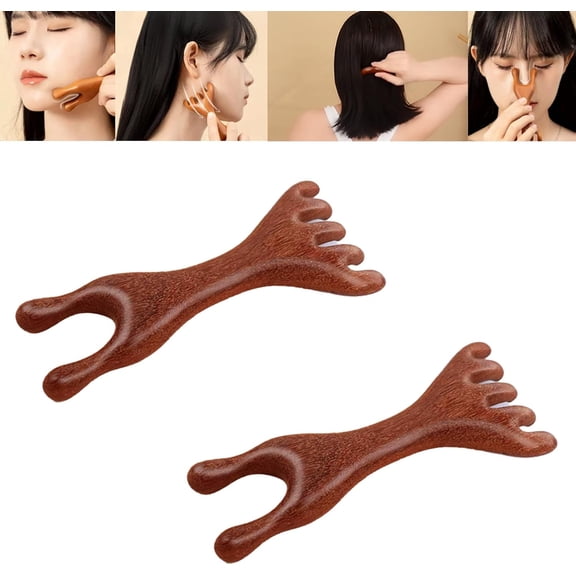 5 Touch Therapy Comb , Golden Sandalwood Massager Tool, Massager Brush Meridians, Portable Wooden Head Massag Comb, for Man and Women Scalp Eye Nose Facial Neck Shoulder