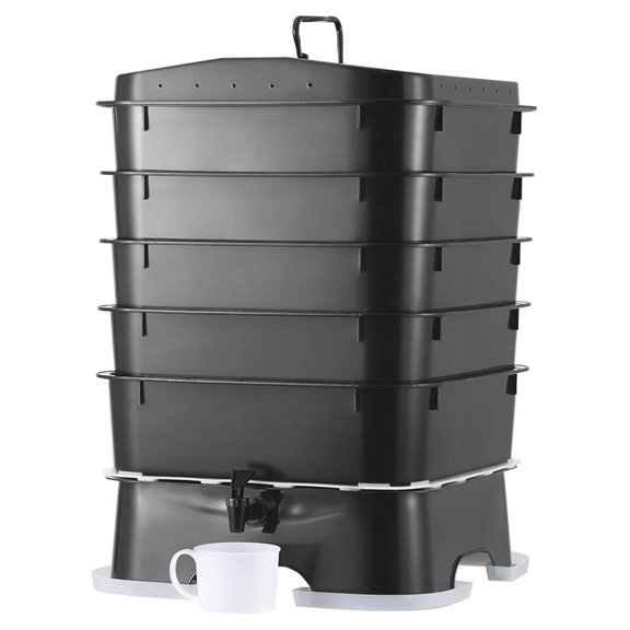 5-Tray Composter, 50L Worm Compost Bin - Indoor/Outdoor Worm Farm Kit for Food Waste Recycling, Vermicomposting & Vermiculture