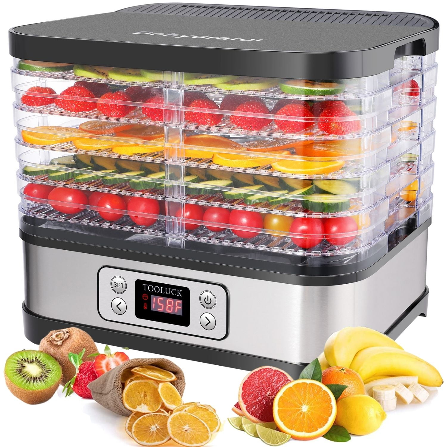 Dehydrator, Fruit & Vegetable Dryer with 5 BPA-Free Adjustable Trays, Timer  (48H) & Adjustable Temperature (35-70 ° C), Digital Controls, Great for