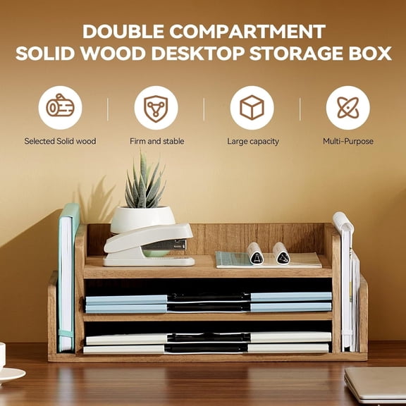 5 Trays - Desktop Document Letter Tray for Folders, Mail,File -Nature 3-Tier Office Mail Sorter Organizer Rack/Telephone Stand/Document Holder Dark Brown