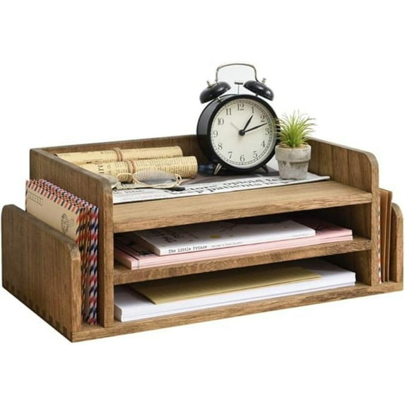 5 Trays - Desktop Document Letter Tray for Folders, Mail,File -3-Tier Office Mail Sorter Organizer Rack/Telephone Stand/Document Holder Dark Brown