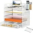 thumbnail image 1 of INTIGE 5-Tier Metal Desktop File Organizer with Handle, Drawer and Pen Holders, White, 1 Piece, 1 of 6