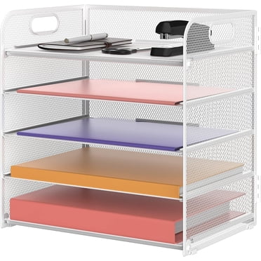 SUPEASY 5 Tier Mesh Desk Organizer With Removable Pen Holders - Black Metal File & Paper Sorter