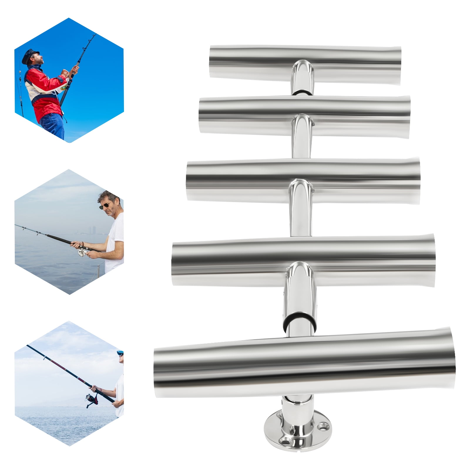 5-Tube Fishing Rod Holder Boat Stainless Steel Rod Holder 5 Tube Rod Rack  Marine Fishing Angle Adjustable Silver Fishing Rod Holder