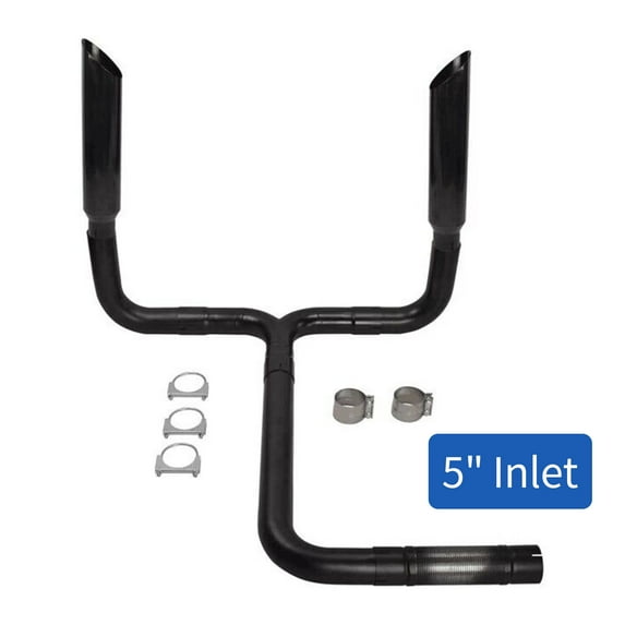 5" Turbo Dual Smoker Diesel Exhaust Stack T Pipe System w/ 2Pcs 5" Inlet 7" Outlet Stainless Steel Miter Cut Diesel Smoker Stack Tips 36" Long Universal